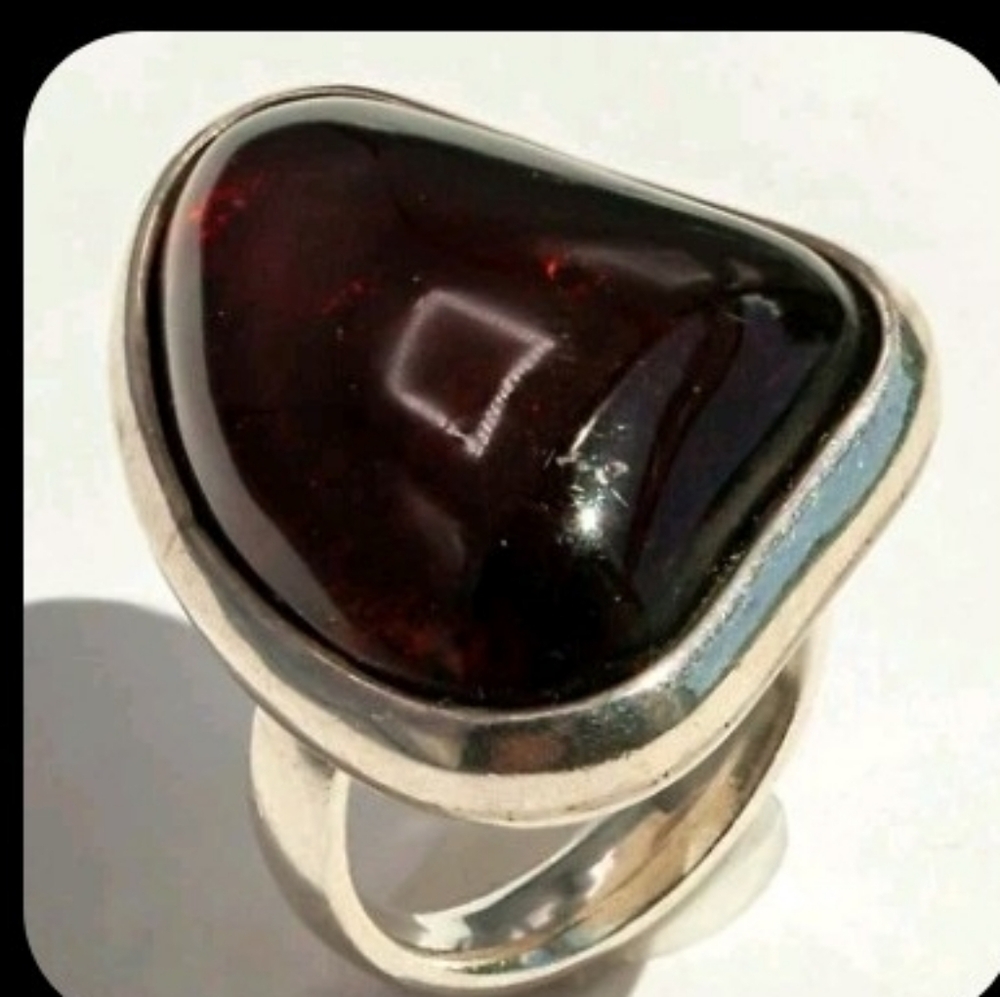Sterling Silver Vintage Natural Amber Statement Ring Size 6.5